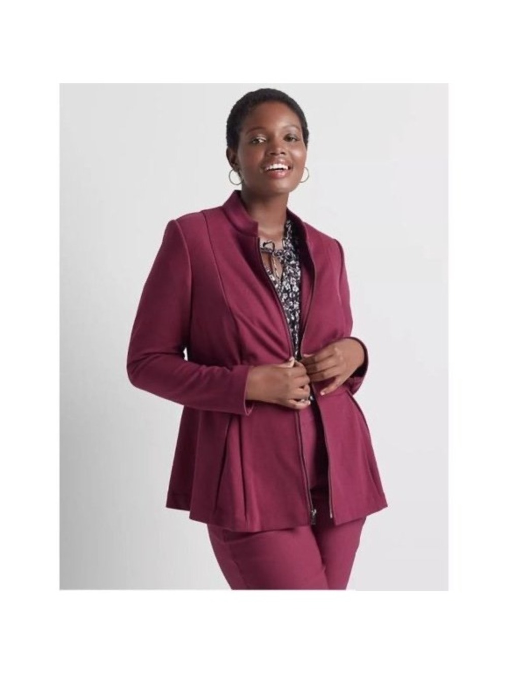 Lane Bryant Women's Burgundy Plum Full Zip Front Blazer Jacket Top 20